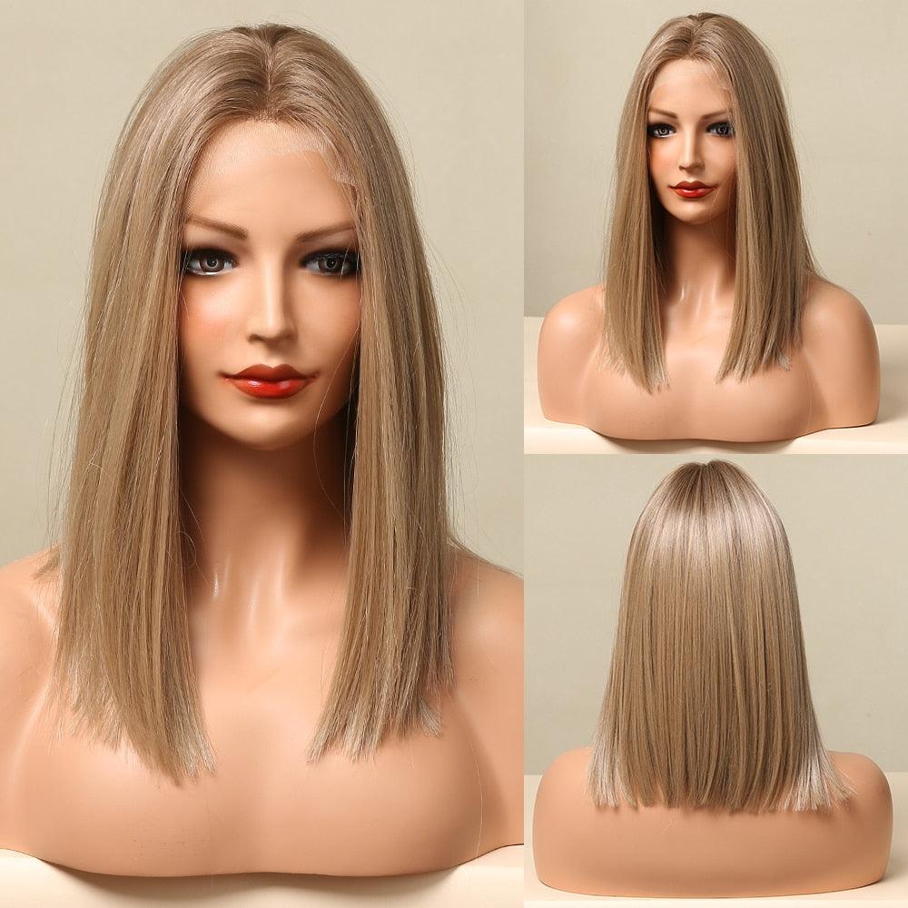 Short straight lacefront synthetic wig Stevvex blonde shoulder wig natural look for cosplay on Tampa Home & Garden Store