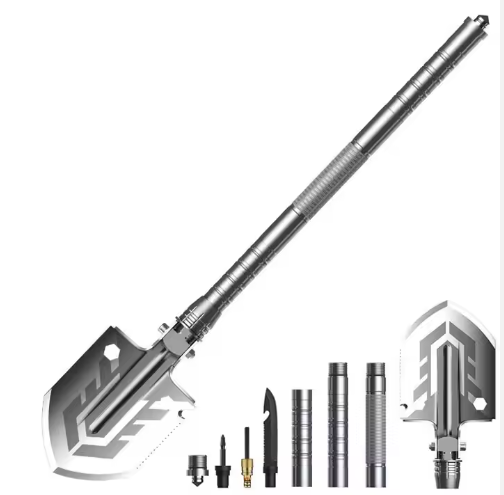 River Country Gear folding shovel multi-tool with extendable stainless handle and detachable bits on Tampa Home & Garden Store