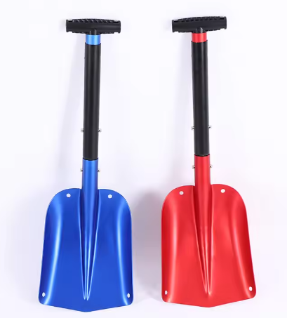 River Country Gear 2 portable snow shovels in blue and red with black shafts and T-handle grips on Tampa Home & Garden Store