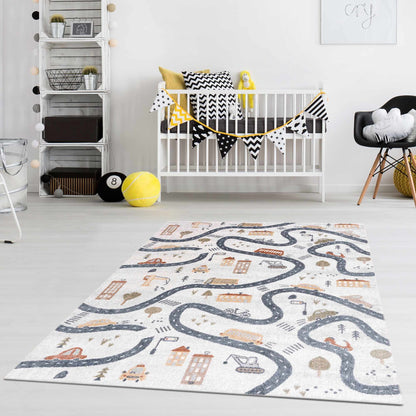 Mave Roads Washable Rug for Kids in white with road pattern Boutique Rugs on Tampa Home & Garden Store