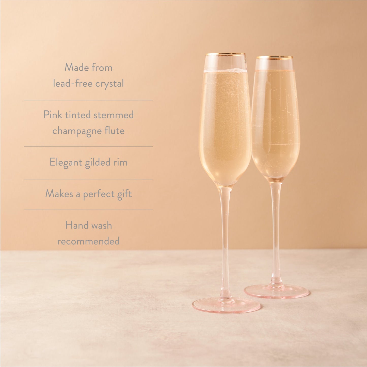 Rose Crystal Champagne Flutes with Gold Rim