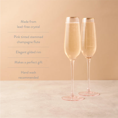 Rose Crystal Champagne Flutes with Gold Rim