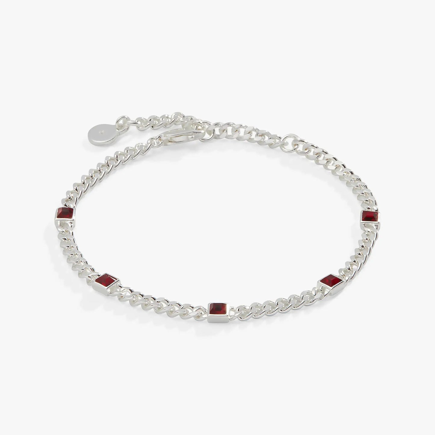 Bracelet curb chain with scarlet square garnet stones silver tone January birthstone on Tampa Home & Garden Store