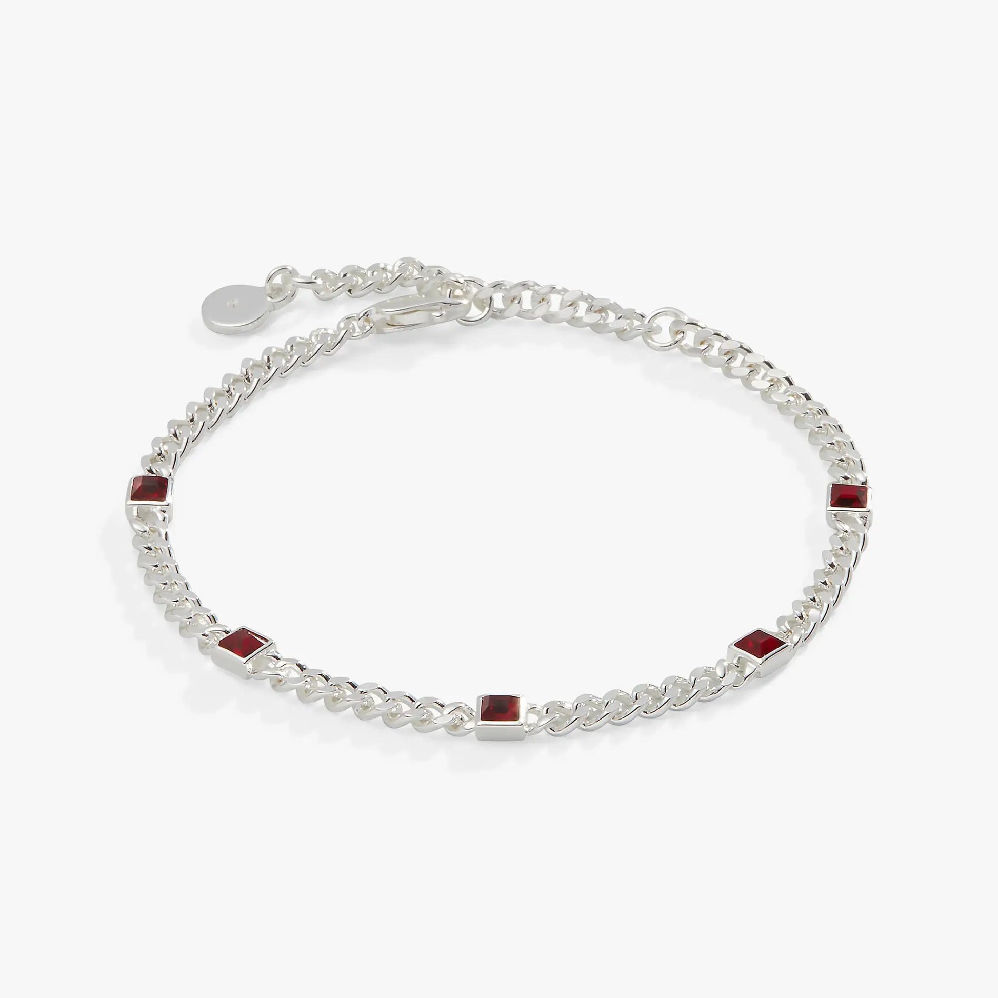 Bracelet curb chain with scarlet square garnet stones silver tone January birthstone on Tampa Home & Garden Store