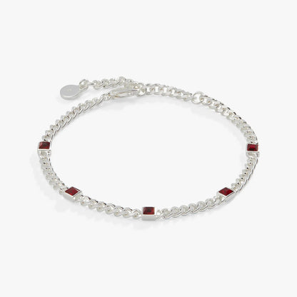 Bracelet curb chain with scarlet square garnet stones silver tone January birthstone on Tampa Home & Garden Store