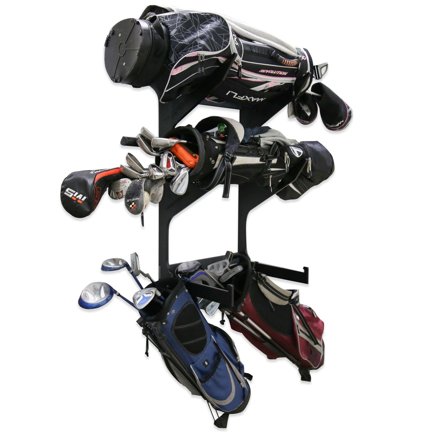 3+ Golf Bags Rack or 2 Golf Bag Racks w/ Shelf Storage | Wall Mount