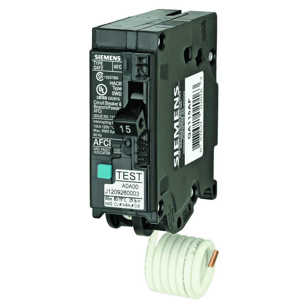 Disyuntor AFCI combinado enchufable, unipolar, de 120 voltios y 15 A, Siemens QA115AFC