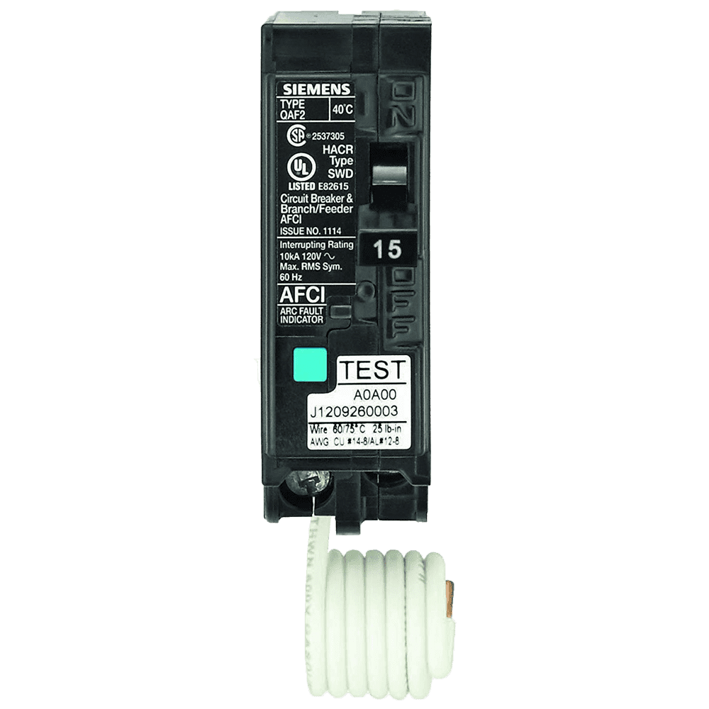 Disyuntor AFCI combinado enchufable, unipolar, de 120 voltios y 15 A, Siemens QA115AFC