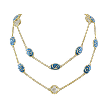 Signature Swirl Long Necklace by Lauren G Adams goldtone chain with blue enamel swirl beads on Tampa Home & Garden Store