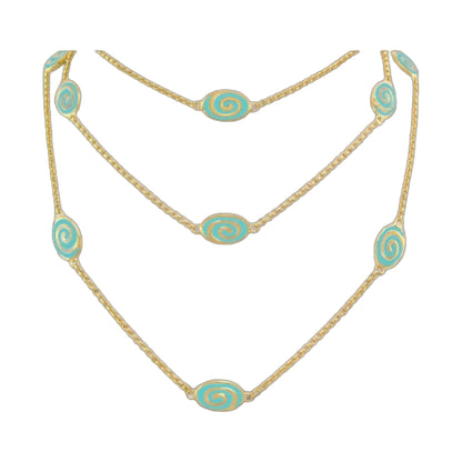 Signature Swirl Necklace 5 turquoise spiral discs on gold-tone chain with linked stations on Tampa Home & Garden Store