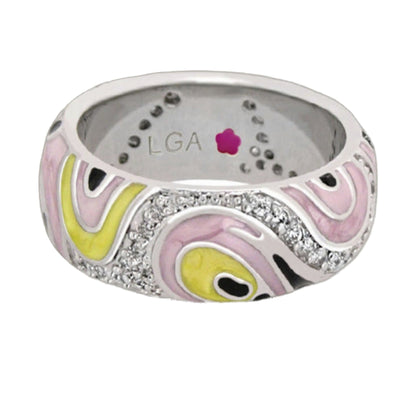 Signature Swirl Picasso Ring, pink and yellow pavé crystals, Lauren G Adams stackable ring on Tampa Home & Garden Store