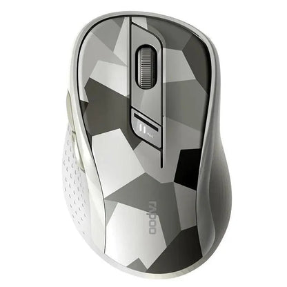Stevvex silent wireless mouse with gray geometric polygon top, white side grip and DPI switch on Tampa Home & Garden Store