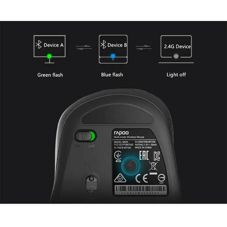 Rapoo silent laptop wireless mouse with adjustable DPI, Bluetooth 2.4GHz, black finish on Tampa Home & Garden Store