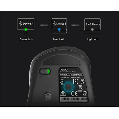 Rapoo silent laptop wireless mouse with adjustable DPI, Bluetooth 2.4GHz, black finish on Tampa Home & Garden Store