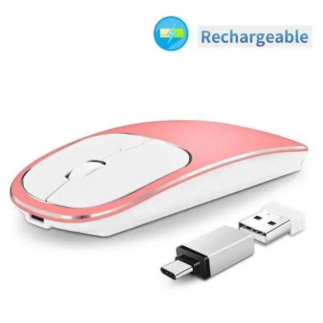 Silent white slim 2.4G wireless rechargeable USB mouse with pink trim and USB receiver Stevvex on Tampa Home & Garden Store