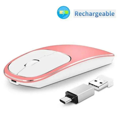 Silent white slim 2.4G wireless rechargeable USB mouse with pink trim and USB receiver Stevvex on Tampa Home & Garden Store
