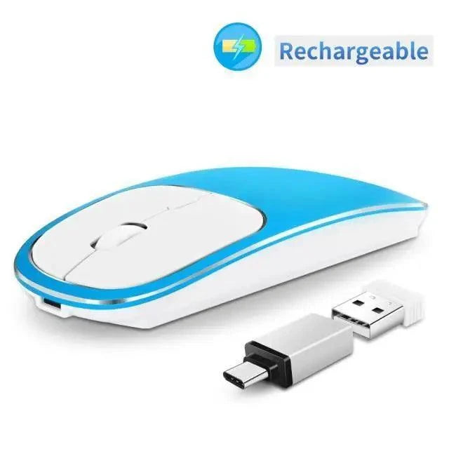 Stevvex white slim 2.4G wireless rechargeable USB portable mouse with 1600DPI and blue trim on Tampa Home & Garden Store