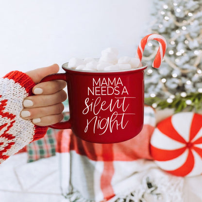 Mama Silent Night red ceramic Gia Roma coffee mug with marshmallows on Tampa Home & Garden Store on Tampa Home & Garden Store