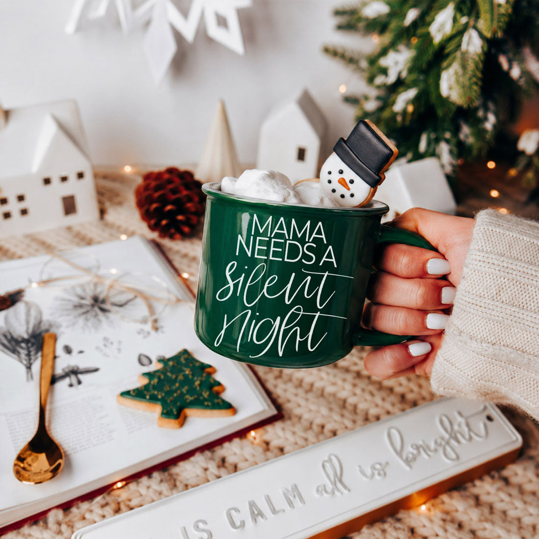 Mama Silent Night coffee mug green ceramic Gia Roma on Tampa Home & Garden Store