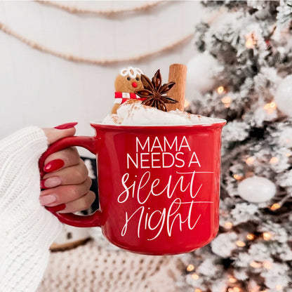 Mug Gia Roma Mama Silent Night red coffee mug with whipped cream and cinnamon stick on Tampa Home & Garden Store