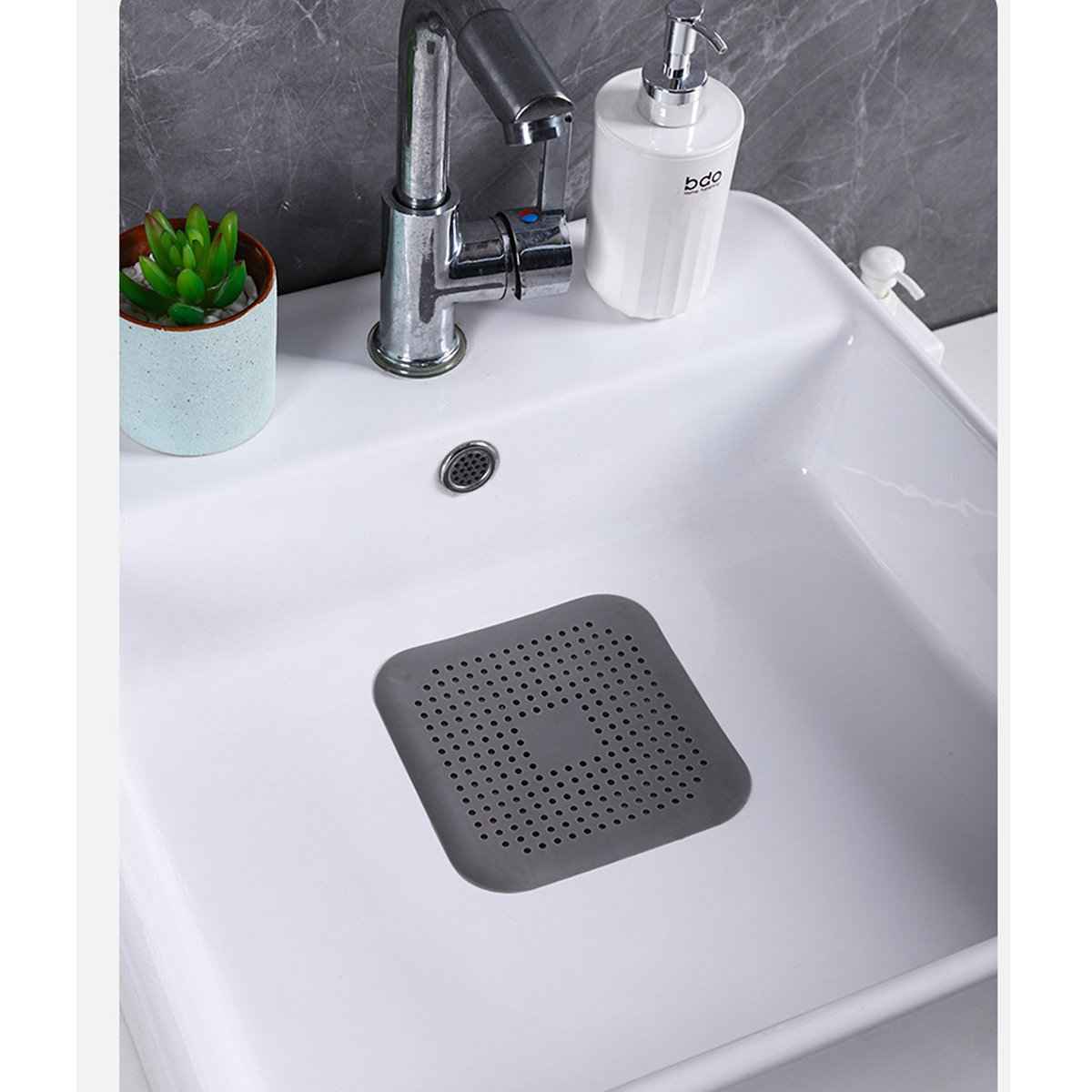 Shaketea silicone drain hair catcher, square sink strainer with suction, grey on Tampa Home & Garden Store