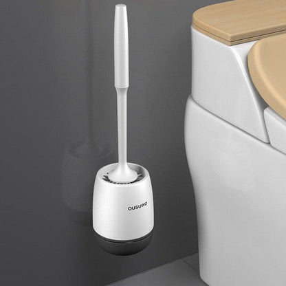 Silicone toilet brush with white handle in white holder with black base OUSUWO on Tampa Home & Garden Store
