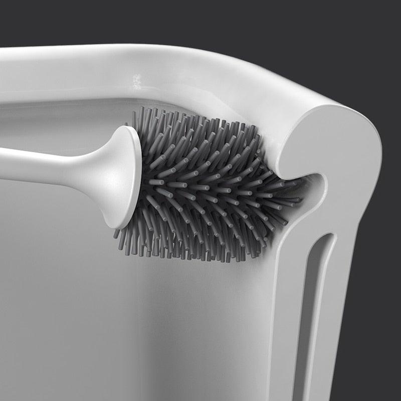 Stevvex silicone toilet brush with white handle and grey bristles in a white holder on Tampa Home & Garden Store