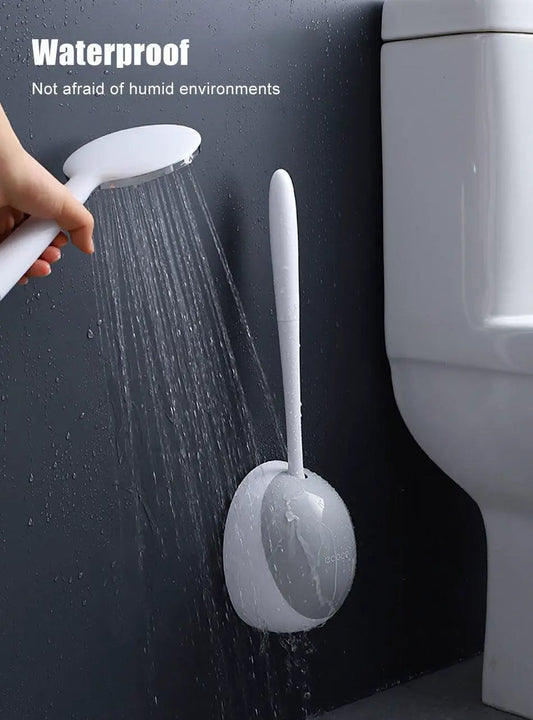 Stevvex silicone toilet brush wall-mounted white holder, quick-dry soft bristles bathroom tool on Tampa Home & Garden Store