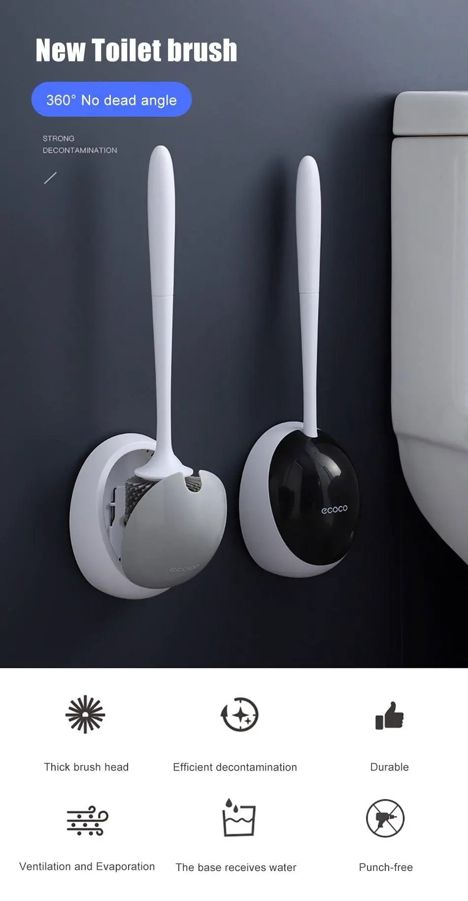 Silicone Toilet Brush With Wall Mounted Holder