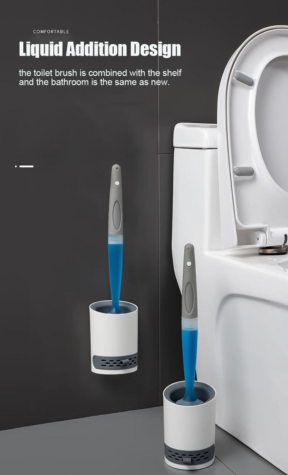 Stiff Bristle Toilet Brush and Holder Set by Stevvex, blue brush with gray handle; two in view on Tampa Home & Garden Store