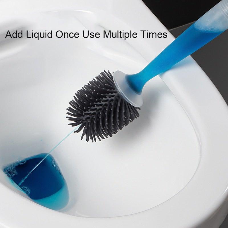Stiff-bristle toilet brush and holder set with blue handle beside a white toilet bowl on Tampa Home & Garden Store