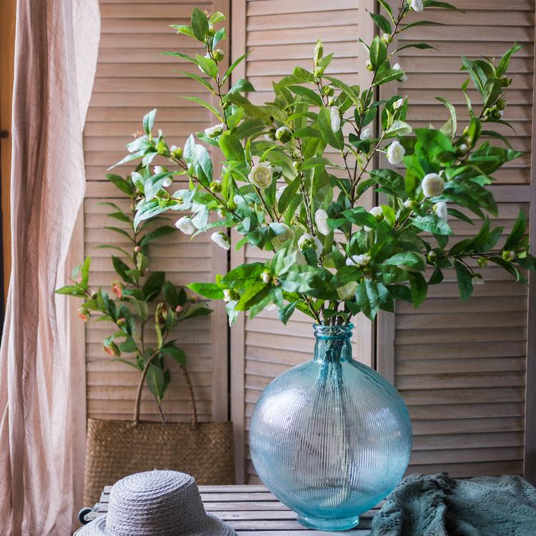 Faux silk camellia leaf stem RusticReach artificial flora in green or white on Tampa Home & Garden Store