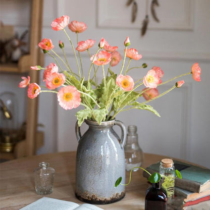 Faux silk poppy stem pink, 22 in tall, RusticReach artificial flowering plant in ceramic pitcher on Tampa Home & Garden Store