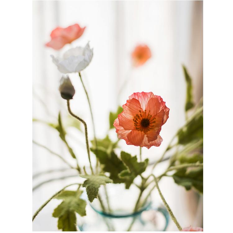 Faux silk poppy stem pink and white, 22in tall, RusticReach artificial flowering plant on Tampa Home & Garden Store