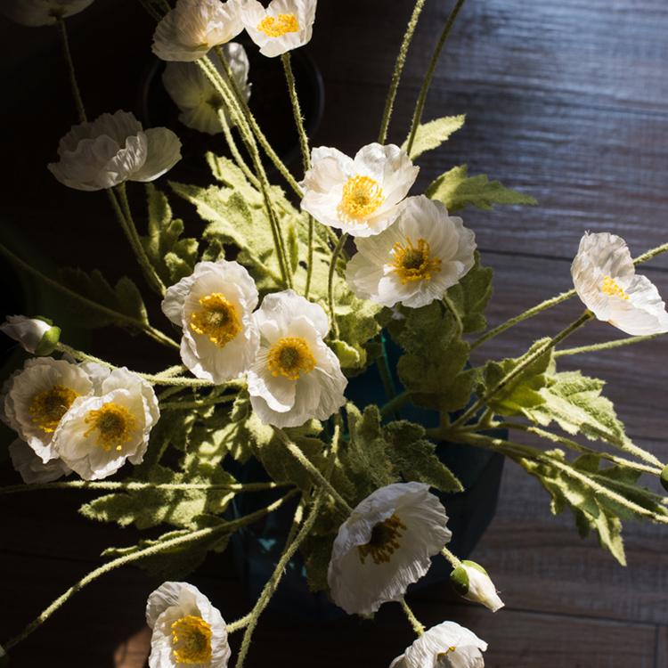Poppy stem with white faux-silk blooms, yellow centers, 22 in tall artificial plant on Tampa Home & Garden Store