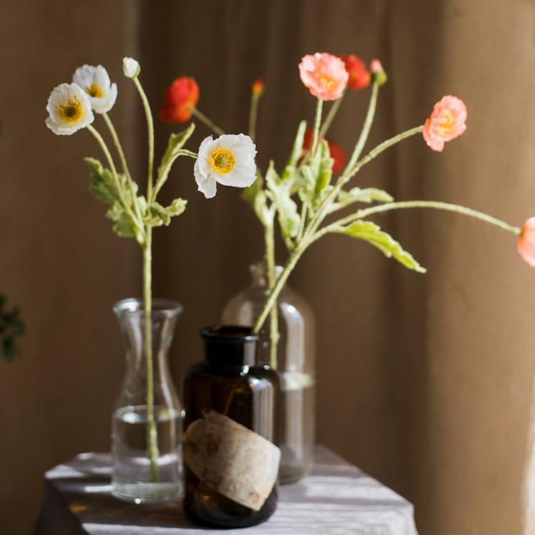 RusticReach faux silk poppy flower stems in white and pink, 22 in tall, artificial plants on Tampa Home & Garden Store