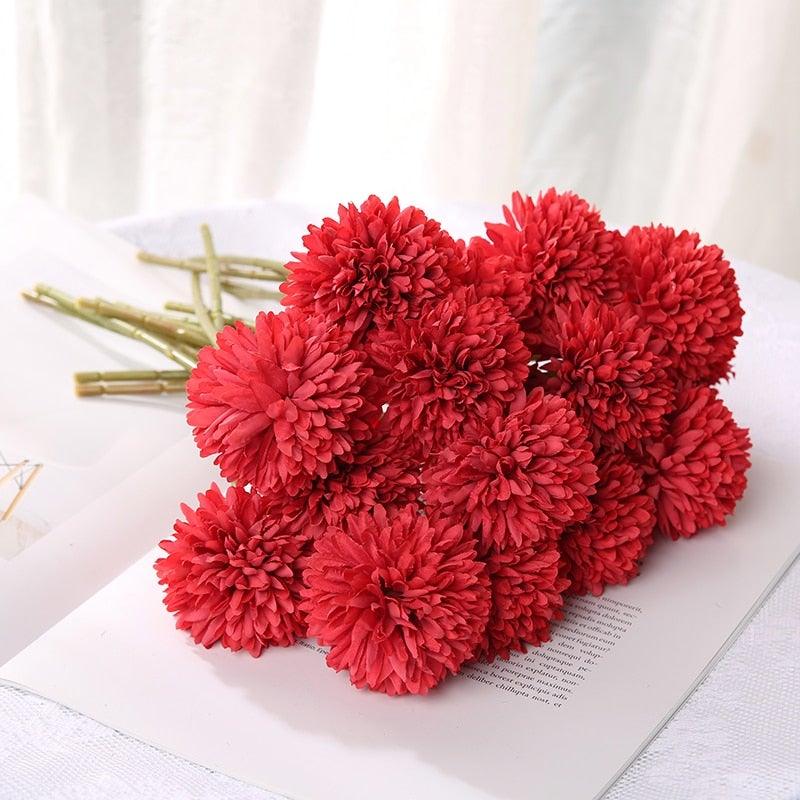 Red silk chrysanthemum bouquet 12 stems Stevvex artificial flowers on Tampa Home & Garden Store