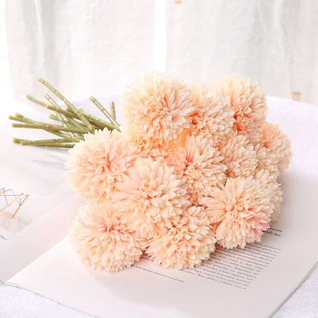Silk flower bouquet with peach pom-pom blossoms for home and wedding decor on Tampa Home & Garden Store