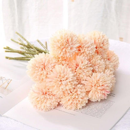 Silk flower bouquet with peach pom-pom blossoms for home and wedding decor on Tampa Home & Garden Store
