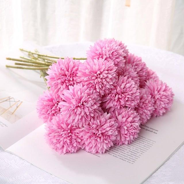 Silk flower bouquet pink pom-pom chrysanthemums, Stevvex artificial flowers on Tampa Home & Garden Store