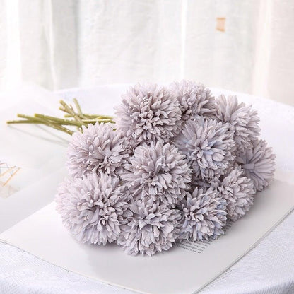 Silk flower bouquet ball lavender gray pompoms Stevvex artificial flowers for home decor on Tampa Home & Garden Store