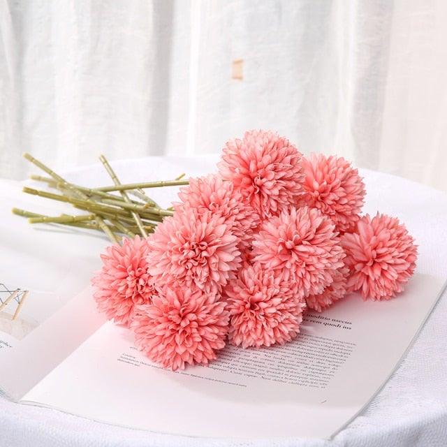 Silk flower bouquet pink pom-pom artificial flowers Stevvex bundle on book on Tampa Home & Garden Store