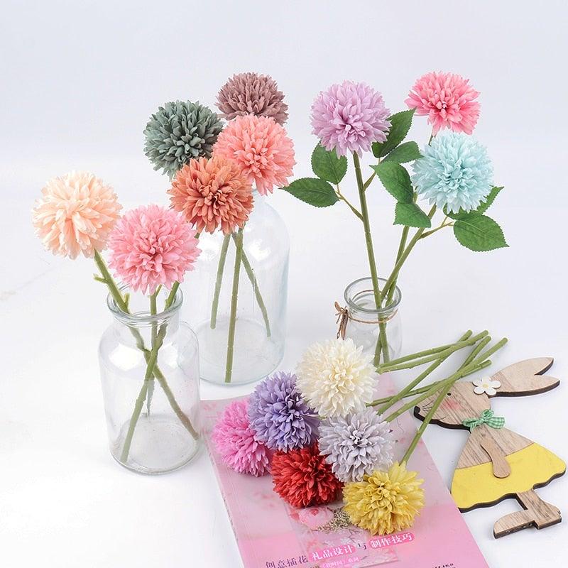 Stevvex Silk Flower Arrangements Bouquet multicolor pom-pom artificial blooms in glass jars on Tampa Home & Garden Store