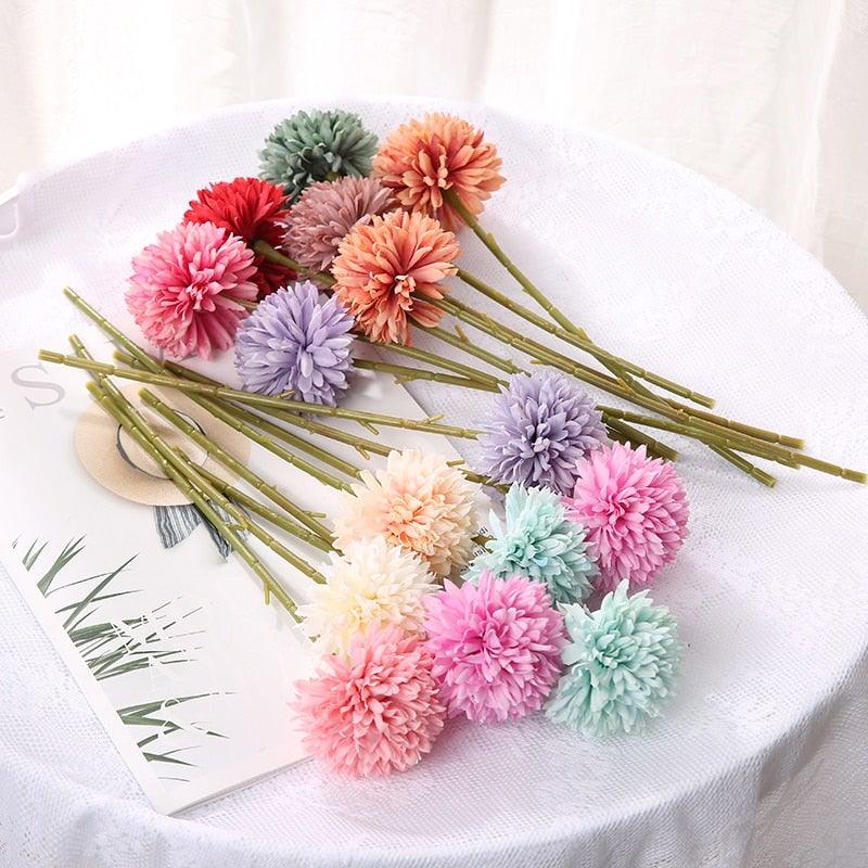 Silk flower bouquet Stevvex with pastel pom-pom blooms on green stems, artificial flowers on Tampa Home & Garden Store