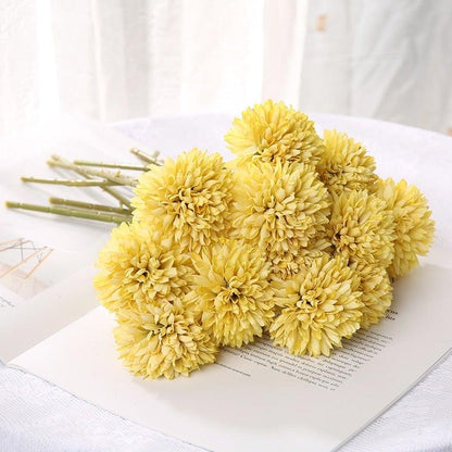 Artificial silk flower bouquet yellow pompom balls Stevvex for home decor Valentines gifts on Tampa Home & Garden Store