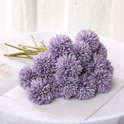 Silk flower bouquet Stevvex lilac purple pom-pom blossoms artificial ball flowers for decor on Tampa Home & Garden Store