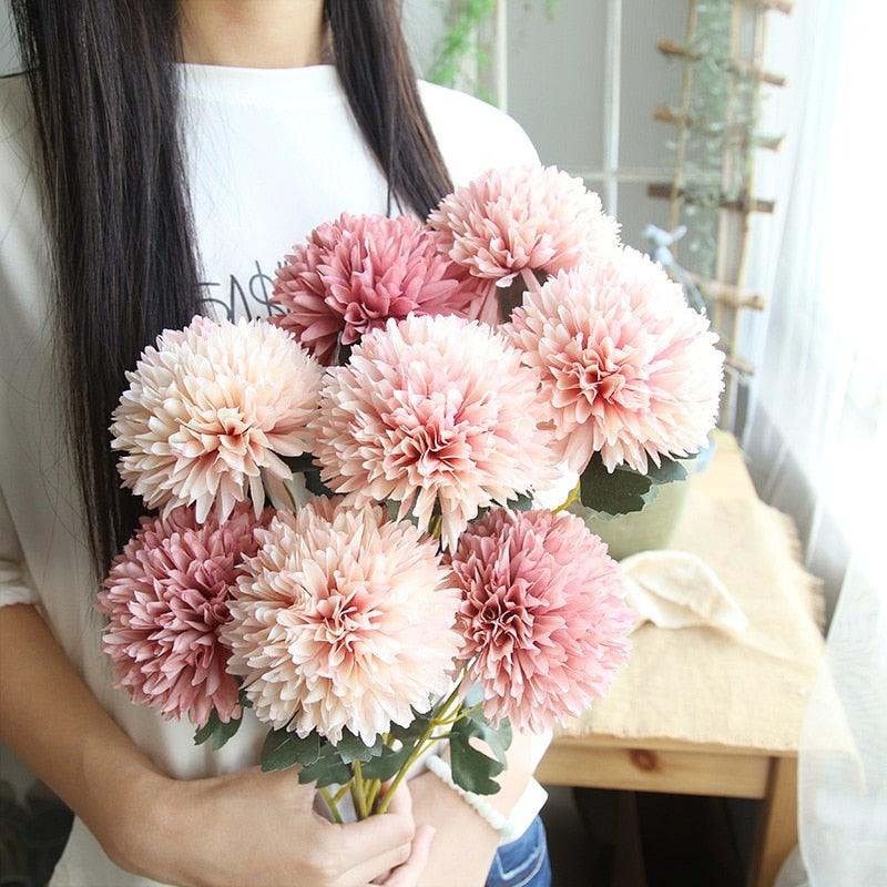 Silk flower bouquet with pink gradient pom-pom dahlias by Stevvex, 8 stems on Tampa Home & Garden Store