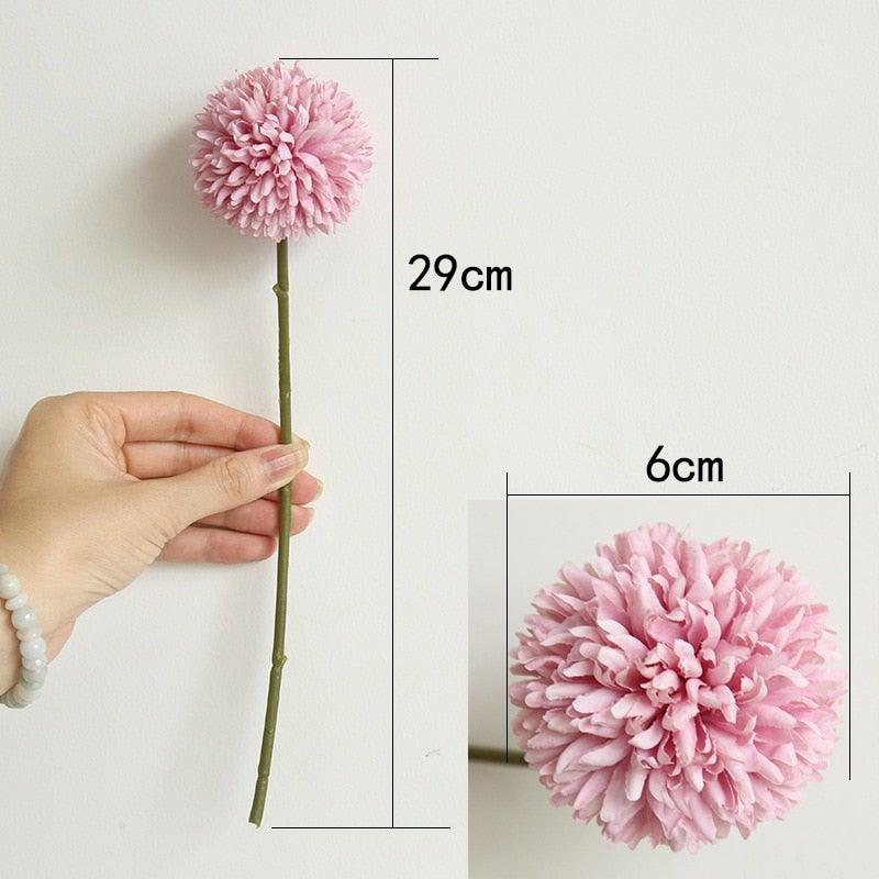 Pink silk pompom artificial flower stem, 29cm tall with 6cm bloom, Stevvex on Tampa Home & Garden Store