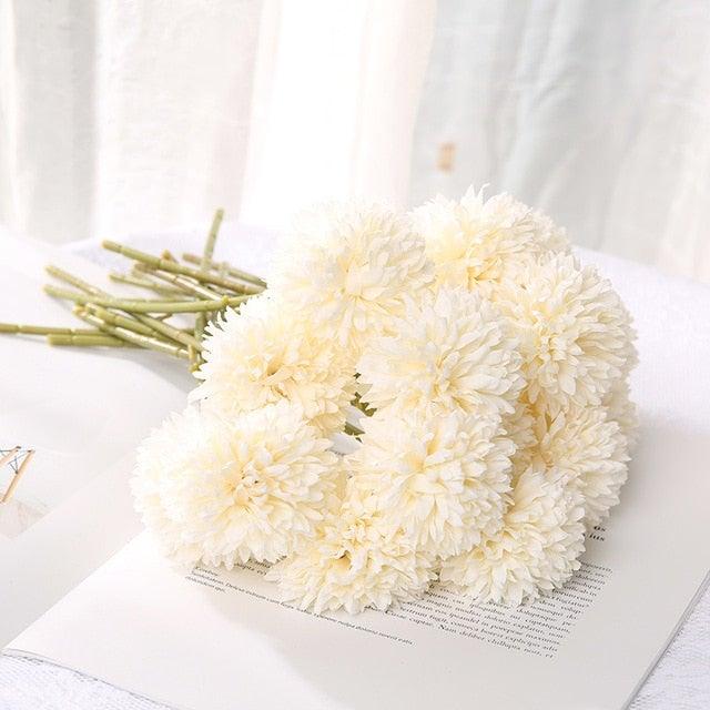 Silk flower bouquet ball with cream pom-pom blooms for home decor and weddings on Tampa Home & Garden Store