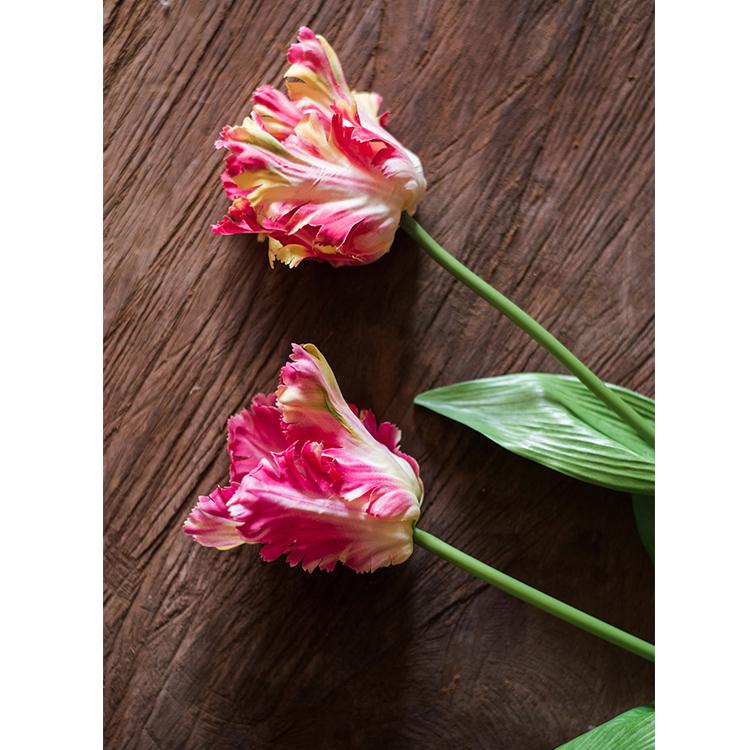 Faux Silk Flame Tulip Stem set of 2, 24in tall, pink and cream fringed petals, RusticReach on Tampa Home & Garden Store
